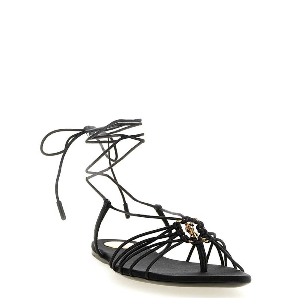 Saint Laurent Black Lamb Leather Flat Women's Sandals - Picture 2 of 4